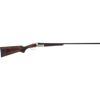 Side view of a lever-action rifle with a wooden stock and long barrel.
