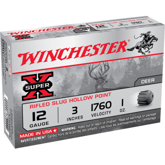 Box of Winchester Super-X deer slugs: 12 gauge, 3 inches, 1 oz hollow-point, velocity 1760, Made in USA