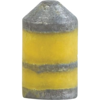 Yellow and gray striped pencil eraser with rounded top, used to erase pencil marks