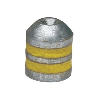 Small metal cap or cap-shaped object with two yellow stripes around its circumference