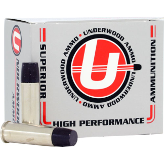 Box of Underwood High Performance ammunition with two shotgun shells in front, logo prominent on packaging