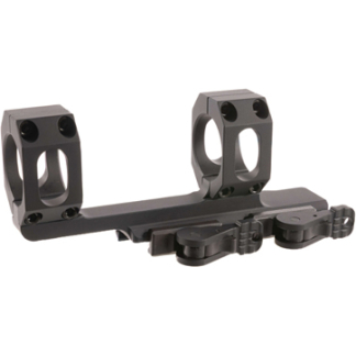 Black double-ring rifle scope mount with two rings and a base, for attaching a scope to a firearm on a white background.