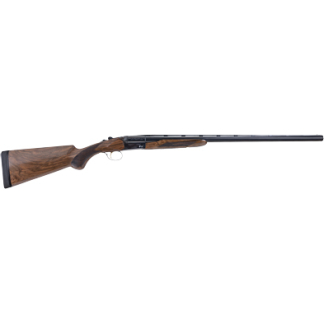 Side view of a long-barreled shotgun with a wooden stock and metal barrel.