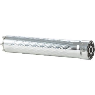 Chrome-plated drill bit with spiral flutes and a segmented circular tip for core drilling.