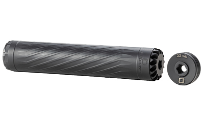 ANXX-223-B-L_1jpg | ATFirearms Black .22 caliber rifle suppressor with its end cap detached, showing the interior threading.