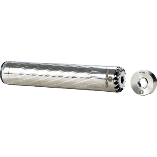 Long silver drill bit with spiral flutes, shown alongside a matching round collet adapter.