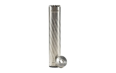 ANXX-45-RT_2jpg | ATFirearms Stainless steel cylindrical device with a knurled top and a removable bottom ring, standing upright on a white background.