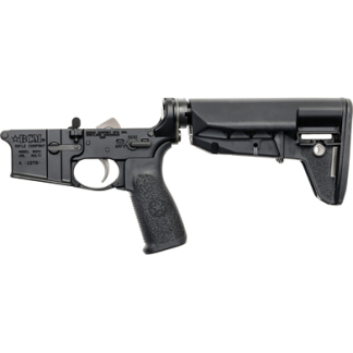 Black AR-style semi-automatic rifle with adjustable stock and textured pistol grip, shown in side profile.
