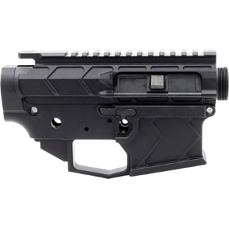 AR-15 style rifle receiver with textured grip and top Picatinny rail