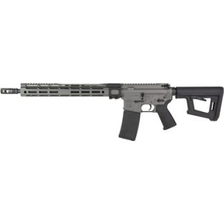 AR-15 style semi-automatic rifle with a long handguard, quad rail, detachable magazine, and adjustable stock.