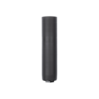 Tall, matte black cylindrical canister standing upright with a threaded bottom cap.