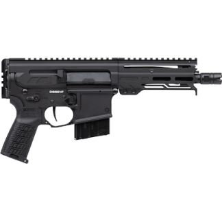 Black modern tactical rifle with pistol grip, detachable magazine, and rail system across the handguard (image of a firearm).