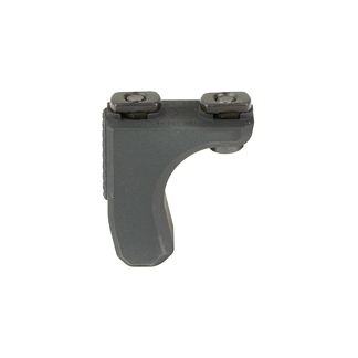 Gray metal L-shaped mounting bracket with two screws on the top