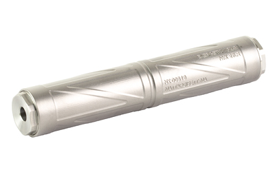 ENEA00_3jpg | ATFirearms Silver cylindrical flashlight with a knurled grip and end cap on a white background.