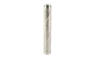 ENEA02_1jpg | ATFirearms Small silver flashlight standing upright with a knurled grip.