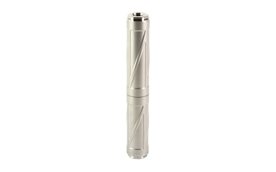 ENEA02_2jpg | ATFirearms Compact silver flashlight with knurled grip, standing upright against a white background.