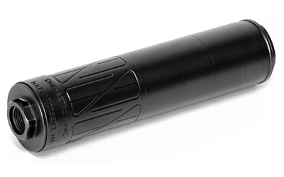 ENEA10_2jpg | ATFirearms Black cylindrical firearm suppressor attachment with threading on one end.