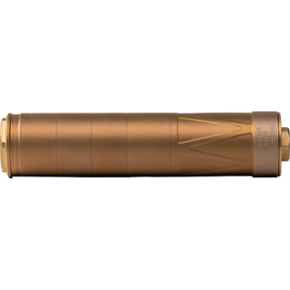 Copper-colored cylindrical metal device with subtle grooves and a knurled end, laid horizontally against a white background.