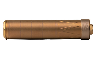 ENEA12_1jpg | ATFirearms Copper-colored cylindrical metal device with subtle grooves and a knurled end, laid horizontally against a white background.