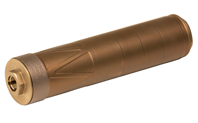 ENEA12_2jpg | ATFirearms Bronze-colored cylindrical metal device with a threaded opening, likely a firearm suppressor.