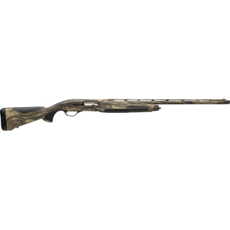 Camouflage-pattern bolt-action hunting rifle with a long barrel and synthetic stock.