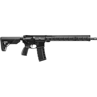 AR-style semi-automatic rifle with collapsible stock, long handguard, and top Picatinny rail