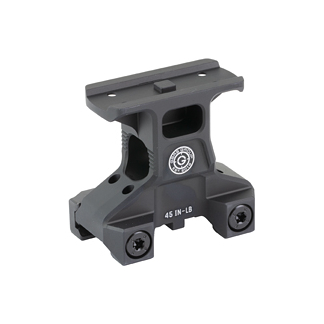 Gray Picatinny rifle scope mount with a top rail and dual bottom clamp feet, labeled 45 in-lb torque.