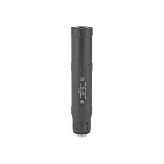Vertical shot of a compact cylindrical industrial sensor with a threaded body and a metallic plug at the bottom.