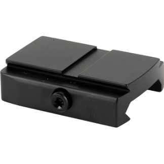 Black plastic mounting bracket with a circular adjustment knob in the front and a broad slot on top, used to attach or secure an accessory.