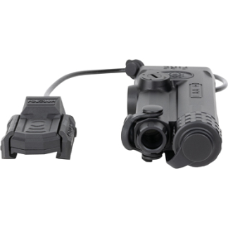 Black tactical laser sight/flashlight combo with a wired remote switch for firearm mounting.