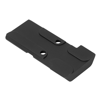 Black plastic mounting bracket with two circular holes and snap-on tabs