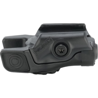 Compact rail-mounted red dot sight for firearms, shown in black with mounting screw.