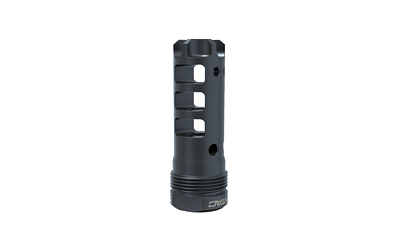 LANDGN338B-PBL_1jpg | ATFirearms Black muzzle brake with rectangular vent holes and a threaded base for mounting on a rifle.