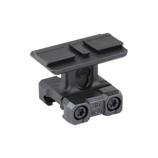 Black Picatinny rail mount adapter/bracket with two screw holes, used to attach firearm accessories