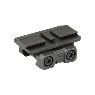 Small black Picatinny rail mount with two screws for attaching sights or accessories.