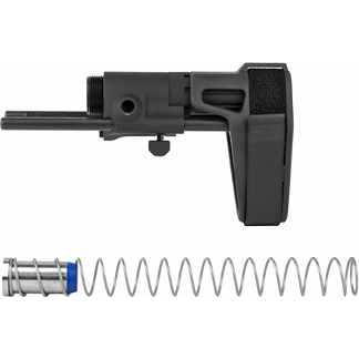 AR-style adjustable buttstock with buffer tube shown disassembled, alongside a separate coiled buffer spring