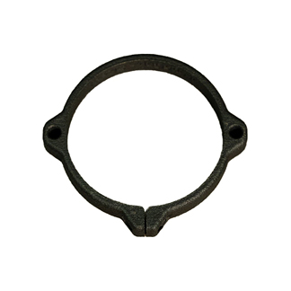Circular metal ring with two side holes and a small notch at the bottom.