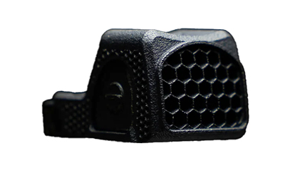 OHC-HC-RMR_1jpg | ATFirearms Close-up of a black clip-on accessory with a hexagonal grill pattern on its front.