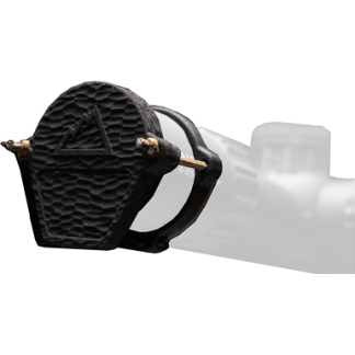 Close-up of a small black textured lever with brass pins mounted to a white translucent housing.
