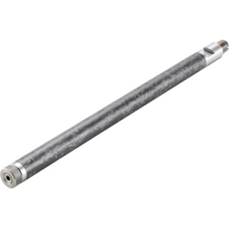 Steel cylindrical rod with threaded ends, oriented diagonally across the image.