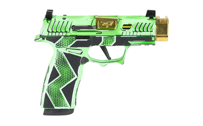 SCT300-252-0409-14_2jpg | ATFirearms Side view of a neon green Nerf-style foam blaster with a black grip and gold muzzle.