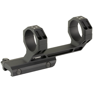 Two-piece cantilever rifle scope mount with dual rings on a single base for Picatinny rails.
