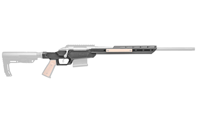 SHRPSBC02_3jpg | ATFirearms Semi-automatic rifle with a black stock, tan magazine, and long gray barrel featuring a tactical handguard and rail system.