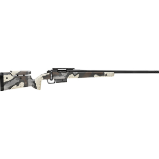 Camouflage-pattern bolt-action rifle shown in profile against a white background.