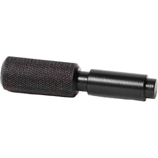 Close-up of a black knurled metal microphone clip/adapter with a threaded end.
