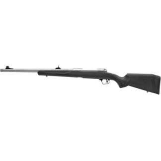 Bolt-action rifle with a long barrel and black stock, facing left, no visible scope
