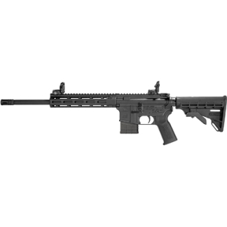 AR-15 style semi-automatic rifle with a collapsible stock and full-length Picatinny rail shown from the side.