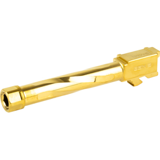 Gold-colored metal precision tool component, long and slender, with a hex socket at one end and a small mounting tab on the side.