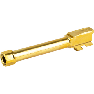 Gold-colored cylindrical pin with a hex nut on the left and a flat latching tab on the right, a precision machine component