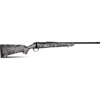 Camouflage-pattern bolt-action rifle shown horizontally on a white background.